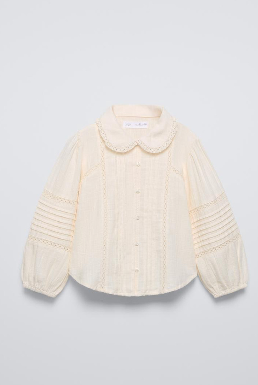 Zara Girl's Cotton Blouse Embroidered Shirt